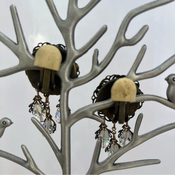 Vintage Banana Bob Bronze Iridescent Stone Dangle Clip On Earrings - Picture 6 of 12